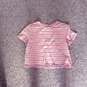 Cropped Pink Polo Striped T Shirt